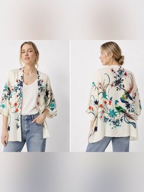 NWOT Lovelygirl Asian Inspired Print Kimono Cardigan Floral Bird OSFM
